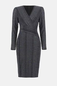 Joseph Ribkoff Striped V-neck Wrap Dress in black - women's dress - view 4