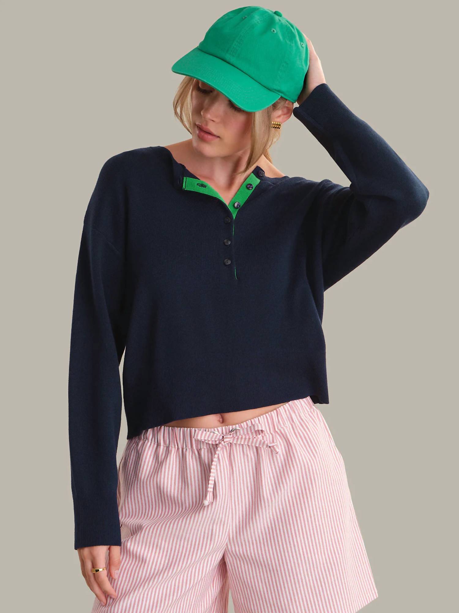 525 America - Callen Contrast Henley Pullover Sweater