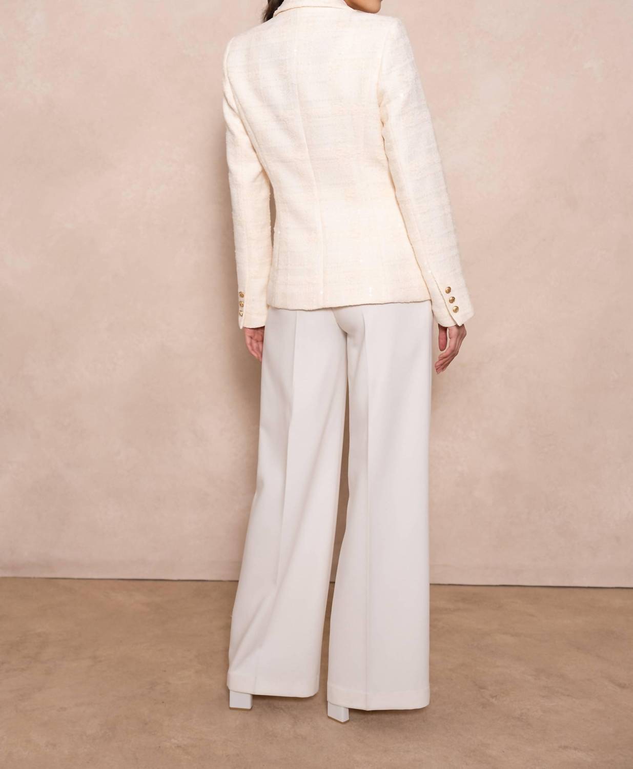 European Linen Collection - Structured Tweed Blazer With Double Gold Buttons