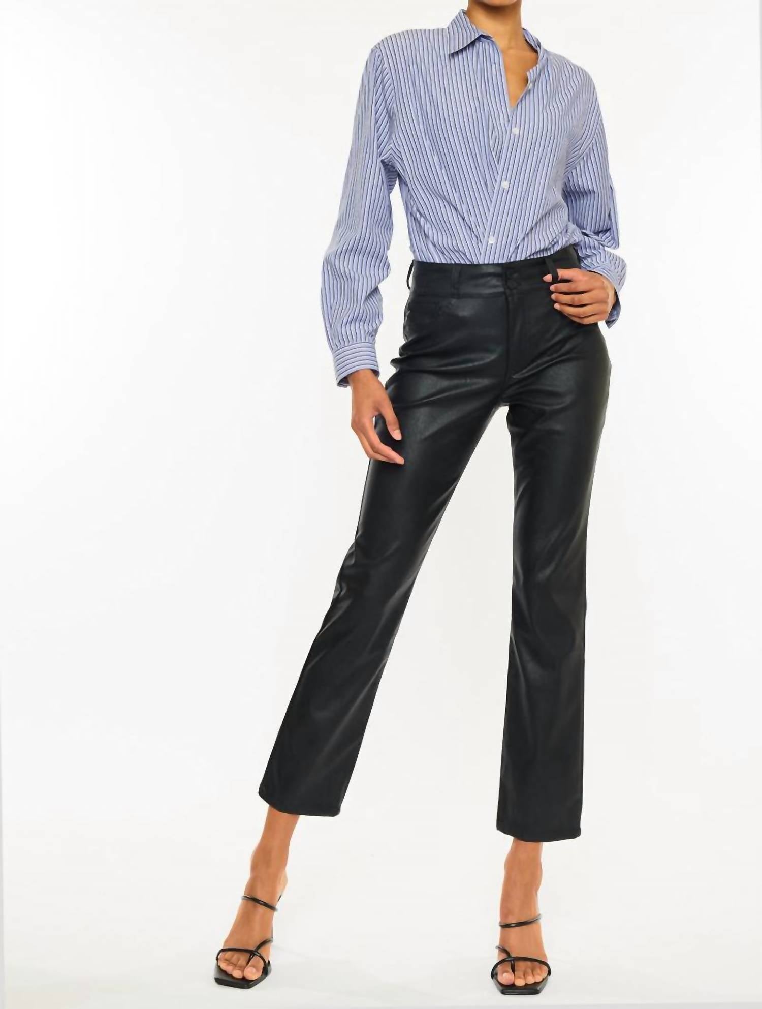 Kancan - Judith High Rise Faux Leather Skinny Straight Leg Jeans