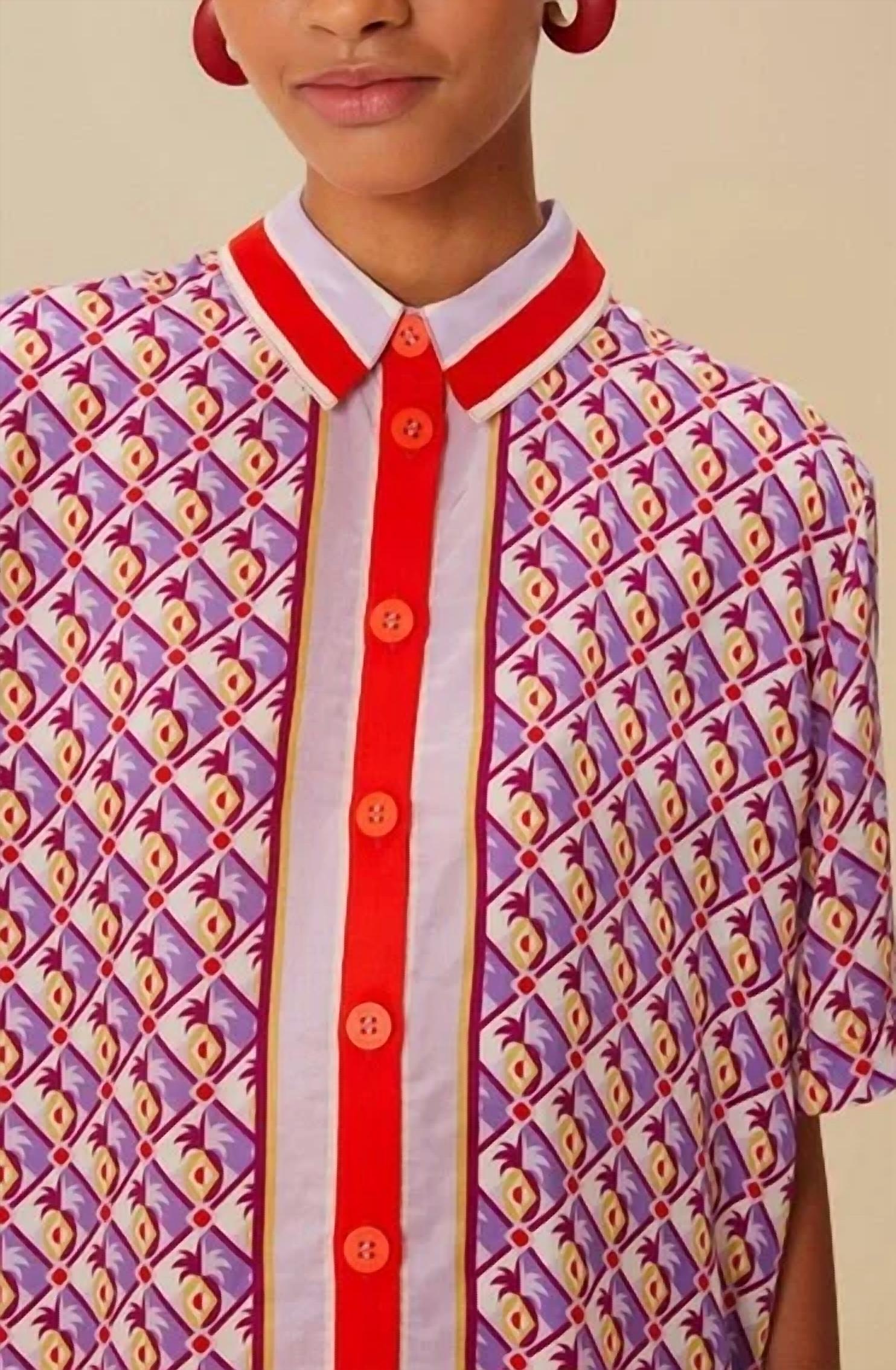 Farm Rio - GRAPHIC PINEAPPLE SCARF SHIRT
