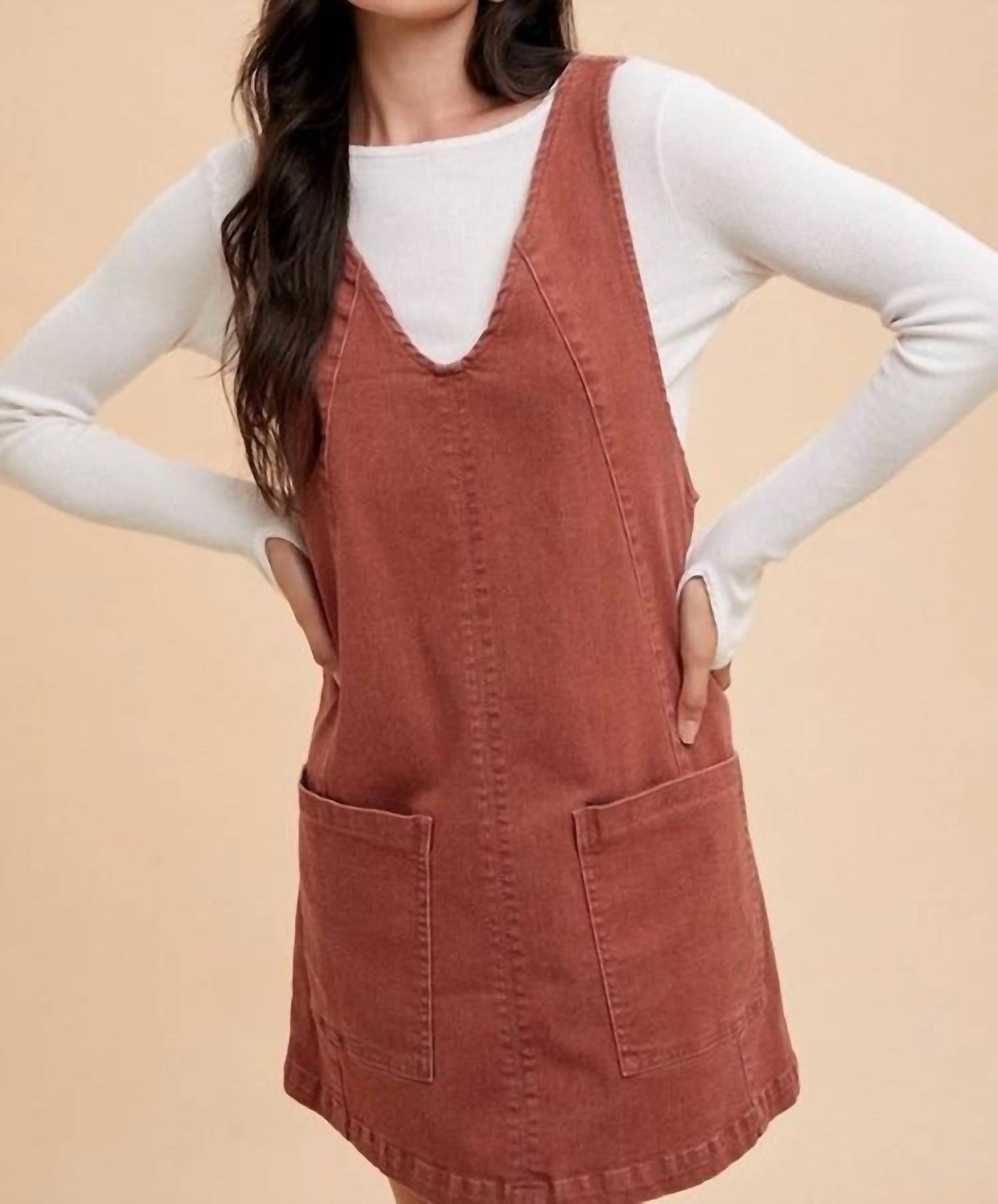 AnnieWear Sierra Mini Denim Dress in red - women's dress