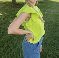 Jodifl Glow Get 'em Ruffle Knit Top in lime - women's blouse - detail view