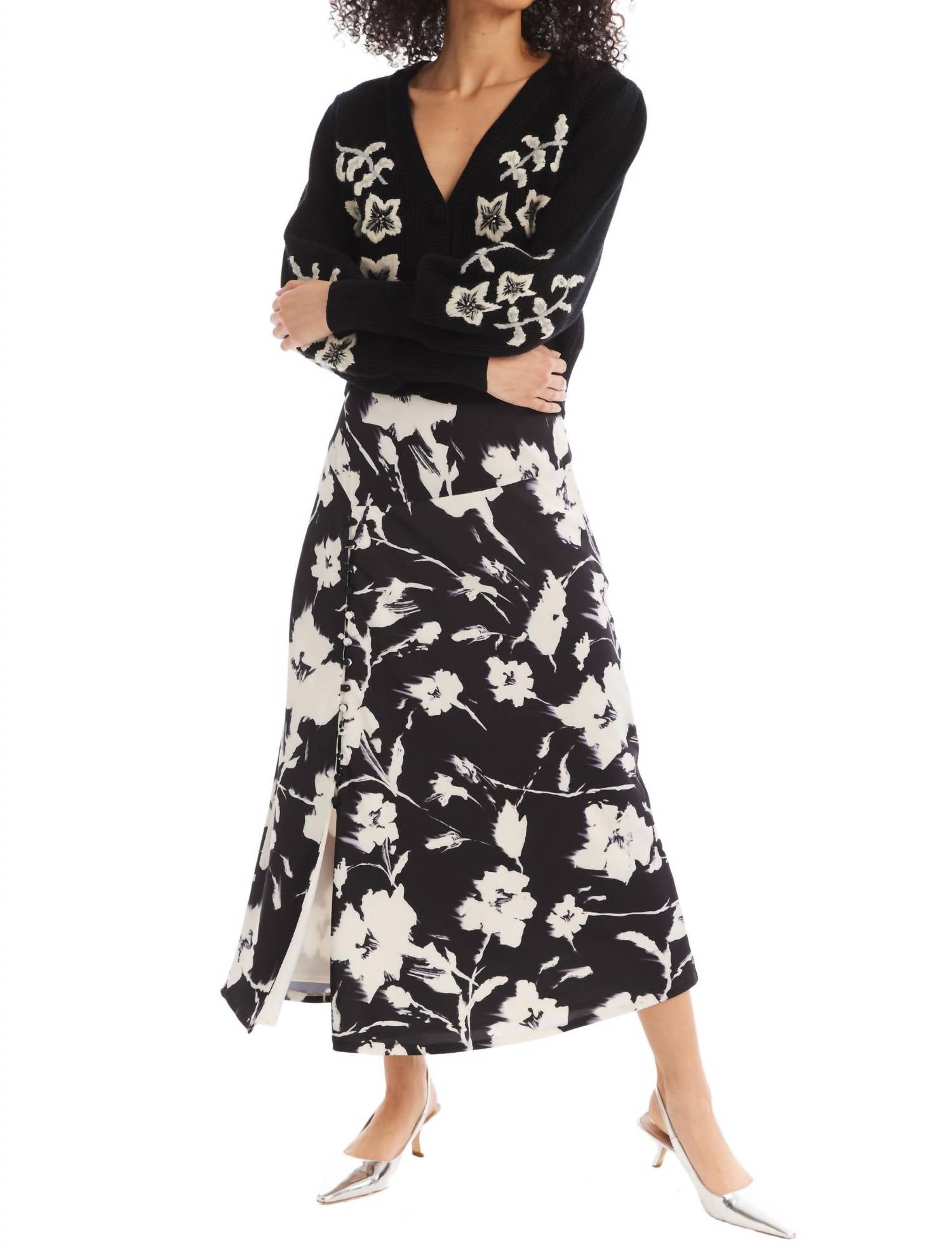 ALLISON NEW YORK Satin Reese Skirt in black ivory floral - women's skirt - view 4