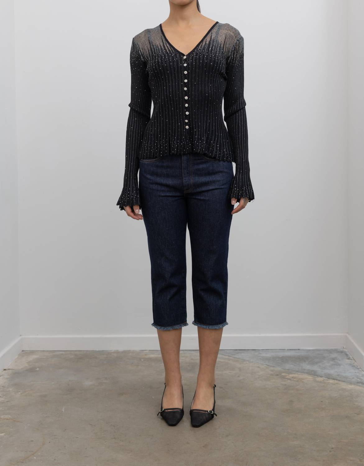 Collective - Metallic Jeweled Button Down Blouse