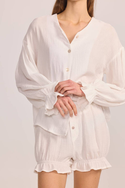 Belle D'Amour - Cotton Gauze Button Down Shorts