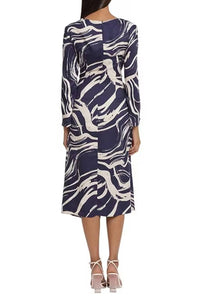 Donna Morgan - Tied Waist Marble Print Midi Dress