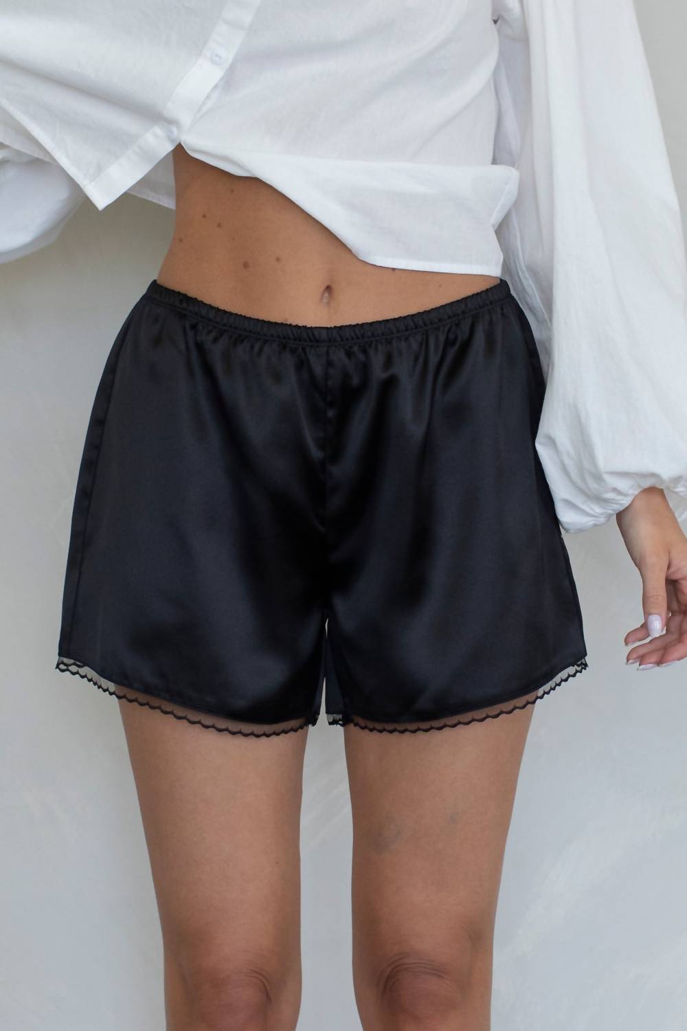 Things Between - Lia Satin Shorts With Lace Trim