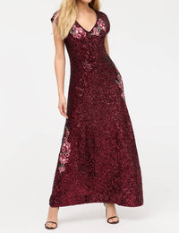 Johnny Was SHERI SEQUIN MIDI DRESS in merlot deep red - women's dress