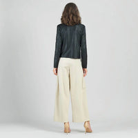 Clara S - Women's Liquid Leather Drape Neck Zip Jacket