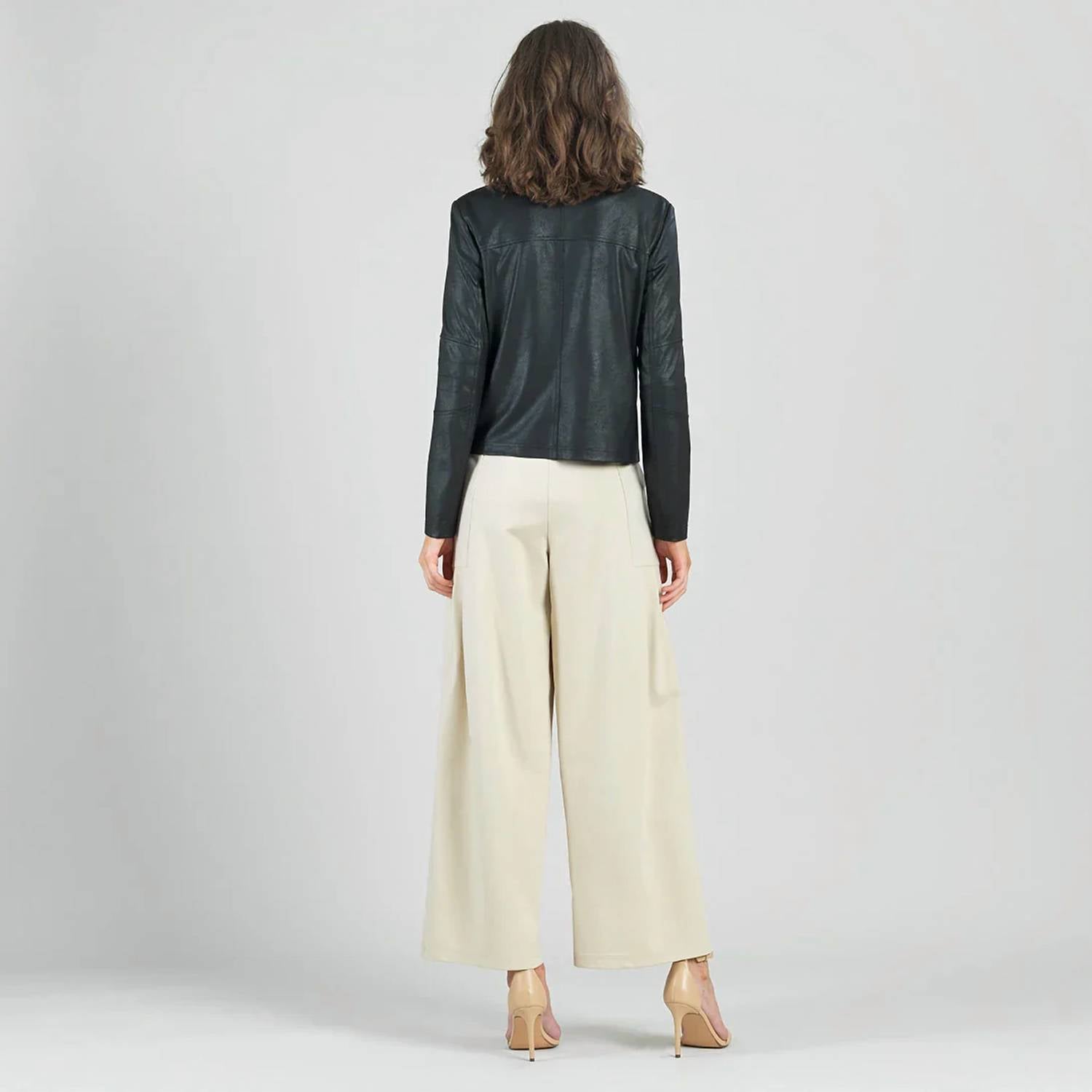 Clara S - Women's Liquid Leather Drape Neck Zip Jacket