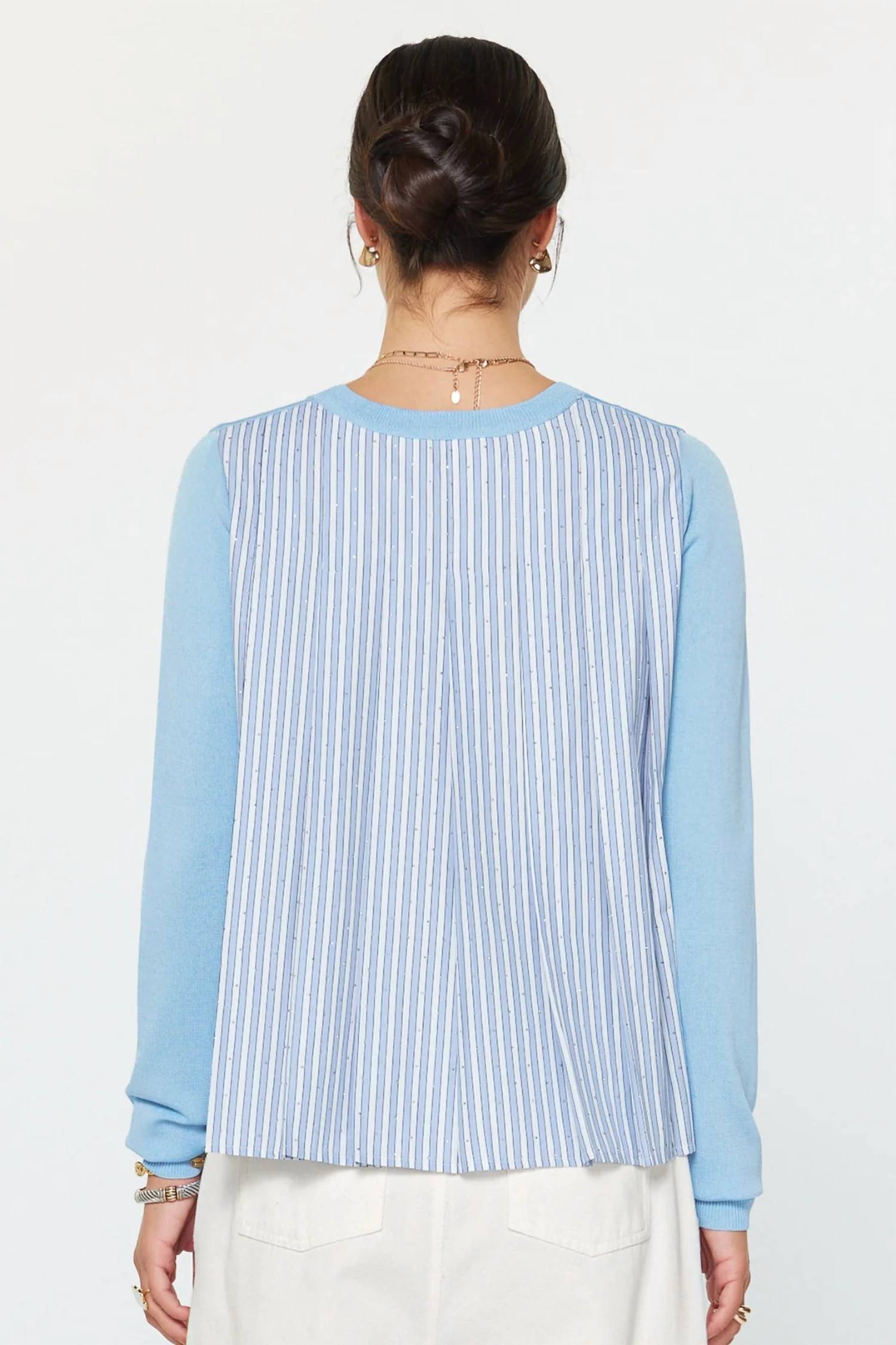 Current Air - Stripe Pleated Woven Back With Rhinestones Top