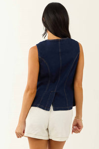 She + Sky - Stretched Denim Button Down Blazer Vest