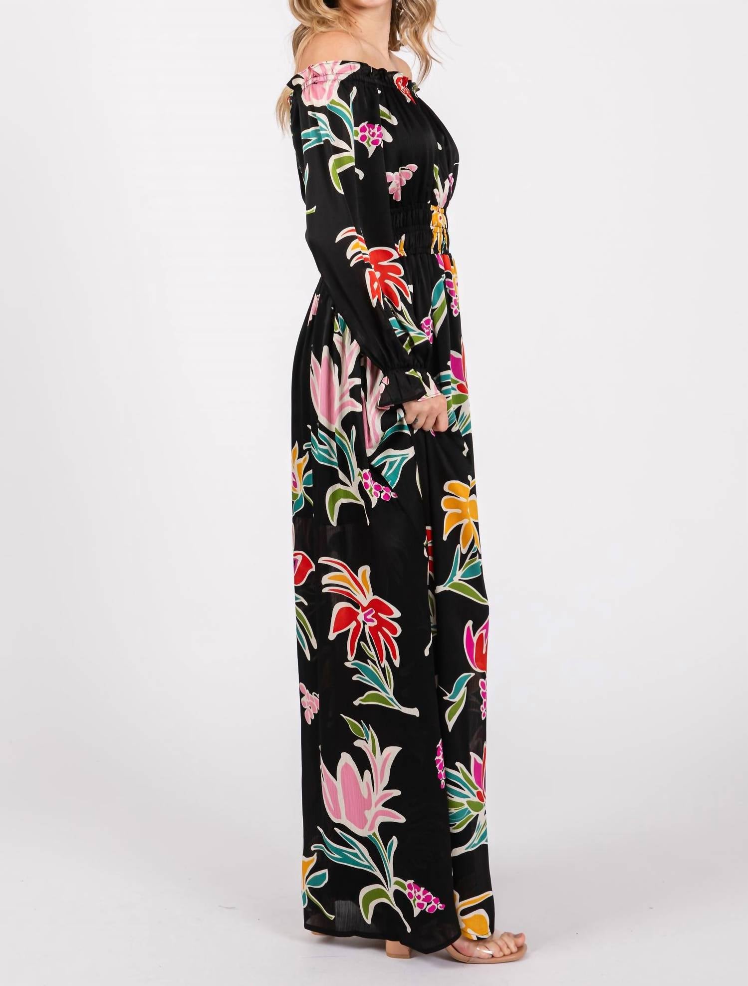 ee:some Bloom Off-the-shoulder Maxi Dress in black - women's dress - detail view