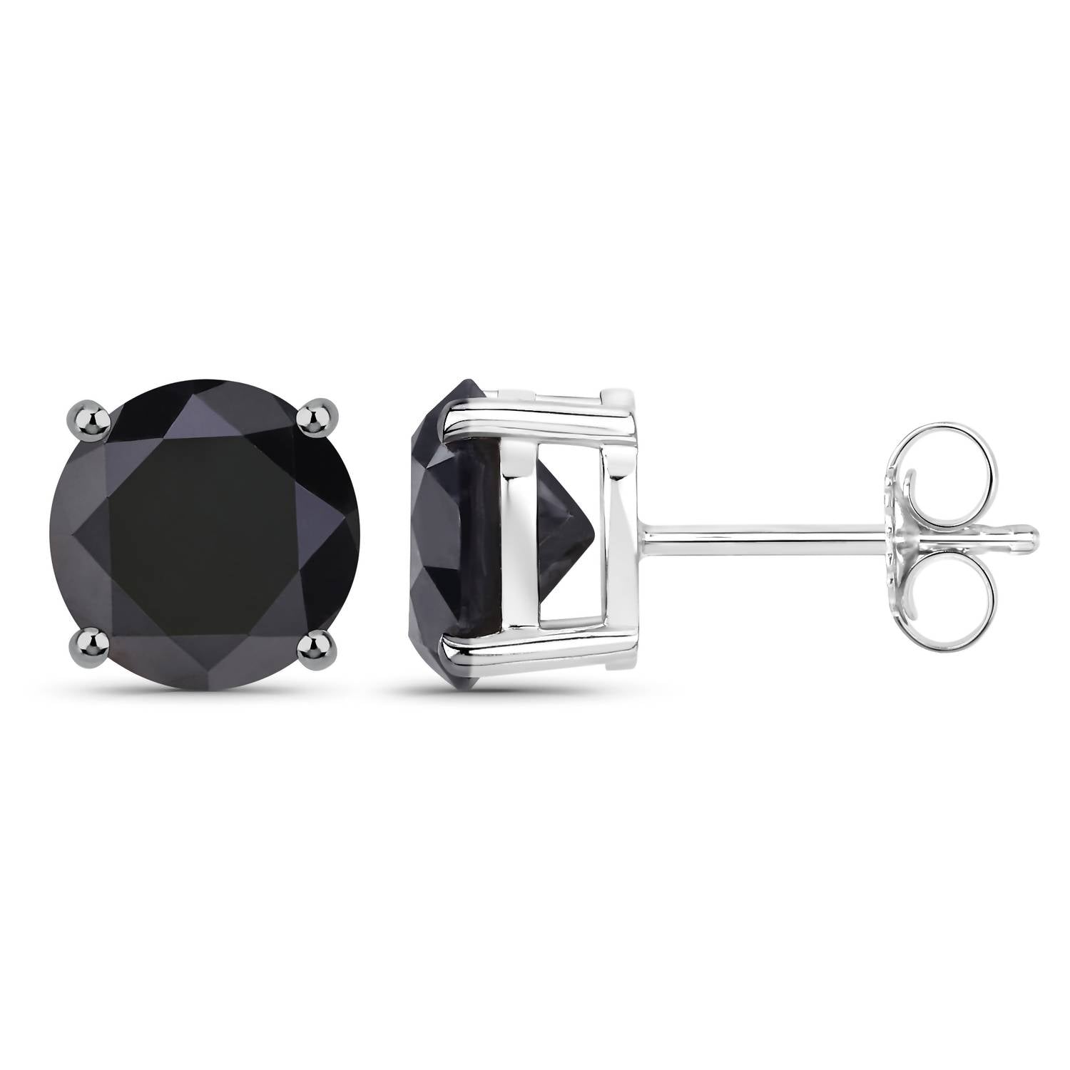 Diana M Jewels Women's Round Natural Black Diamond Stud Earrings (4.91 Ct) - Statement in 14k white gold - women's jewelry - detail view