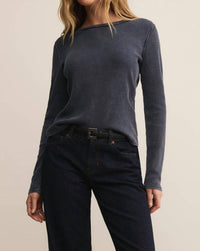 Z Supply Arlet Mini Thermal Top in blue saphire - women's long sleeve top