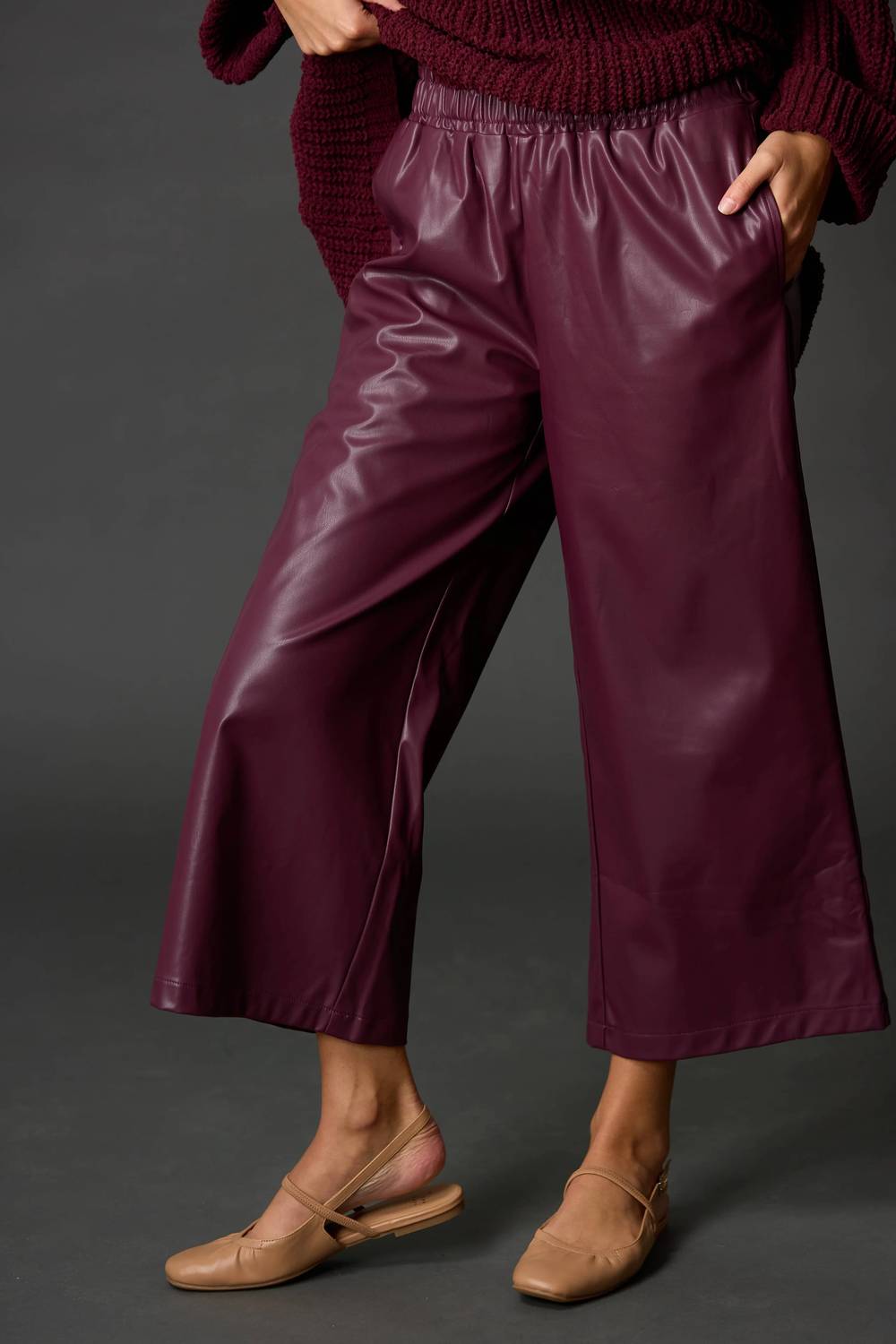 Before You Collection - Faux Leather Wide Leg Culotte Pants