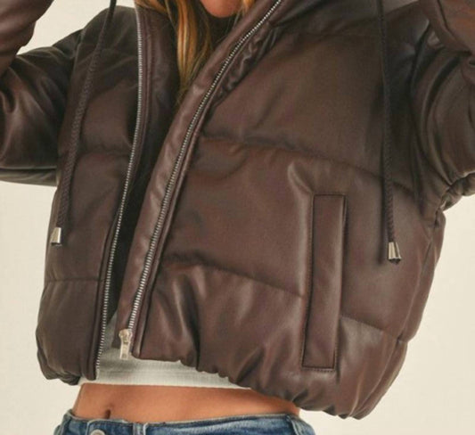 Up Clothing - Olivia Faux Leather Puffer Jacket