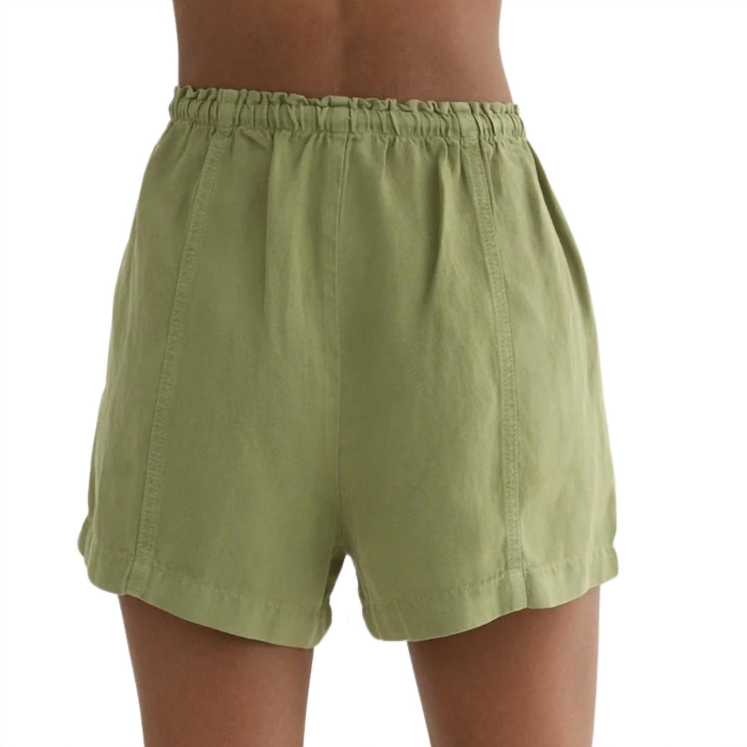 Bella Dahl Women's Seamed Ruffle Waist Short in summer moss - women's shorts - detail view