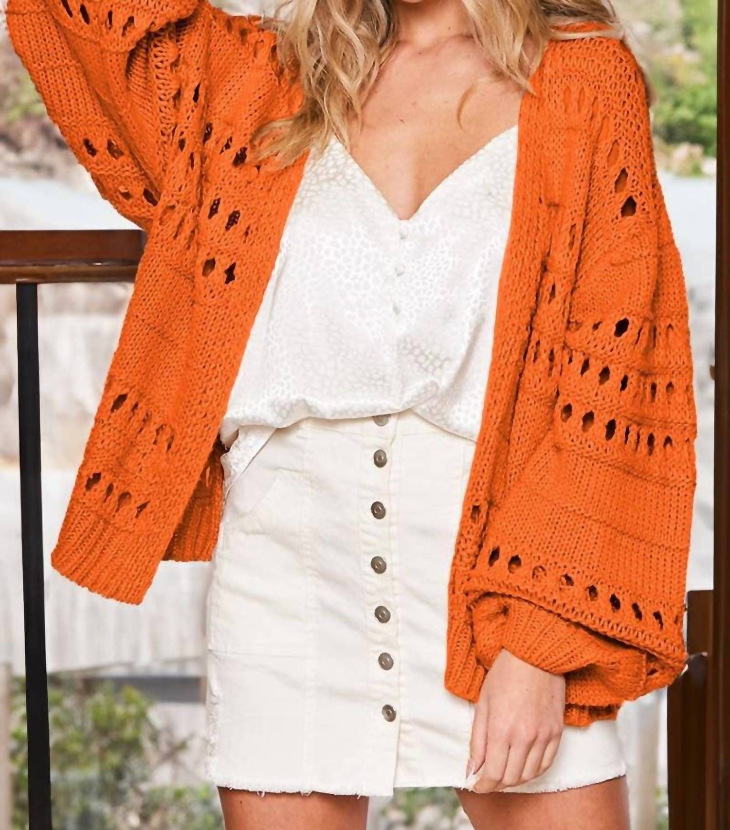Vine & Love - Knitted Crochet Rust Sweater Cardigan