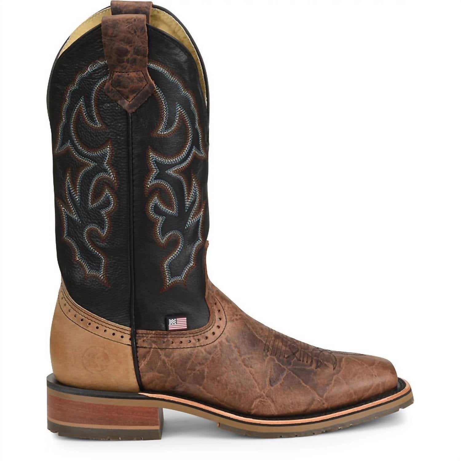 Double-H Boots Men's Soft Toe Non-insulated Western Work Boots in brown black - men's boots - detail view