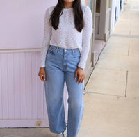 Dylan Mesh Flowers Tee in white - women's long sleeve top