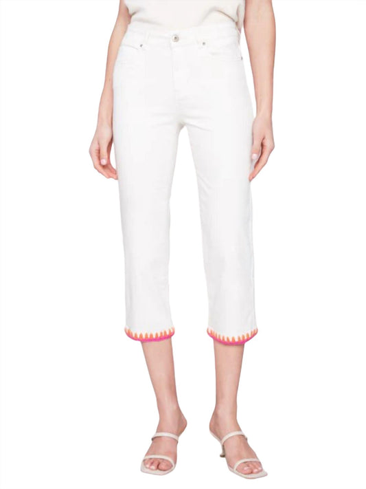 Charlie B - Embroidered Stitch Hem Straight Leg Jean