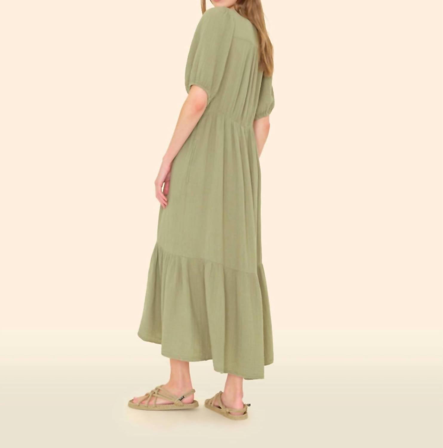 XIRENA Lennox Midi Dress in dark seagrass - women's dress - detail view