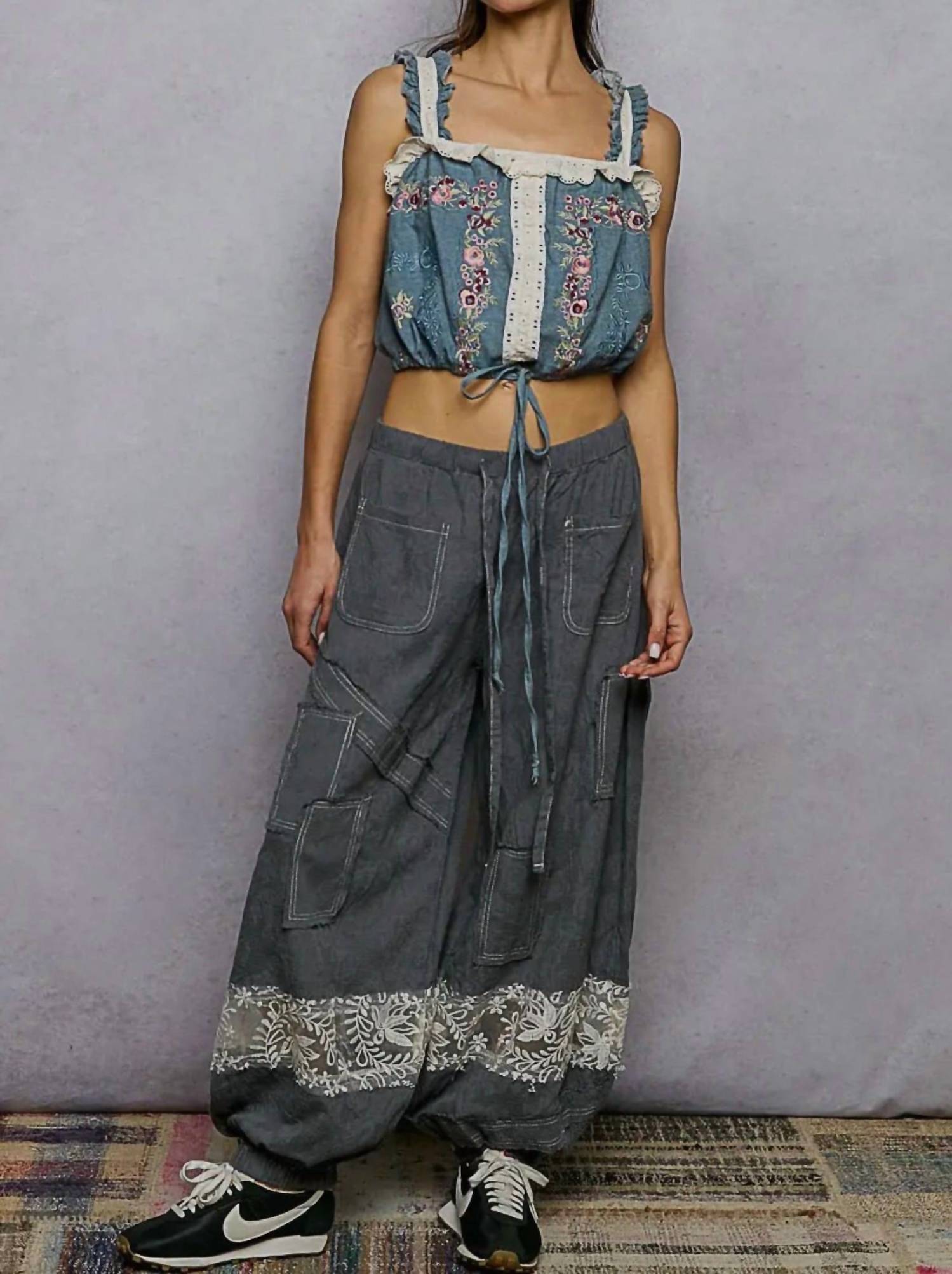 Pol - Double Gauze Lace Patch Joggers