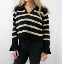 Olivaceous - Women's Striped Collar Sweater
