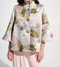 Joseph Ribkoff - Floral Jacquard Trapeze Jacket With Bell Sleeves