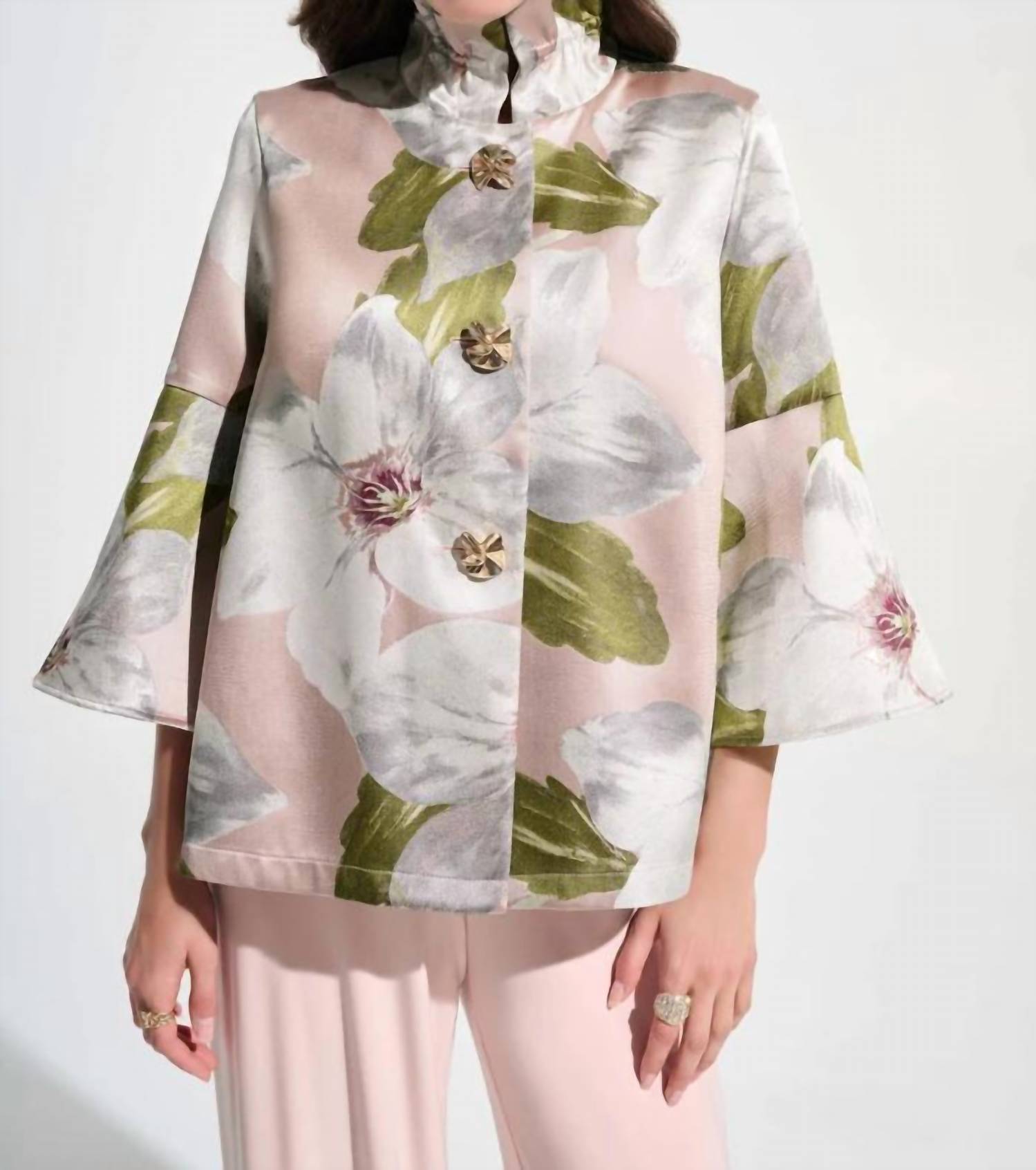 Joseph Ribkoff - Floral Jacquard Trapeze Jacket With Bell Sleeves