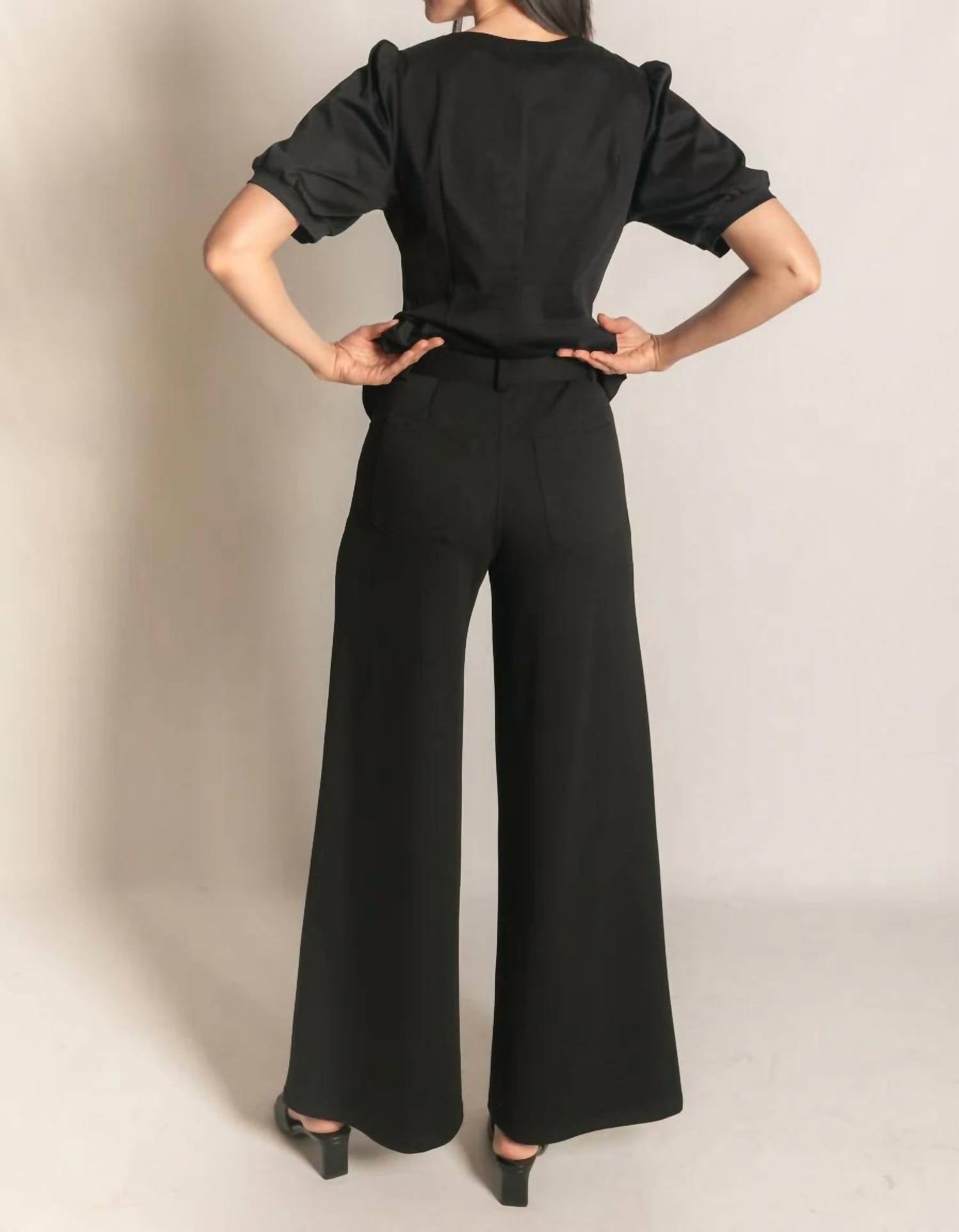 P.CILL Modal Pleated Wide Leg Trouser in black - women's pants - alternate view