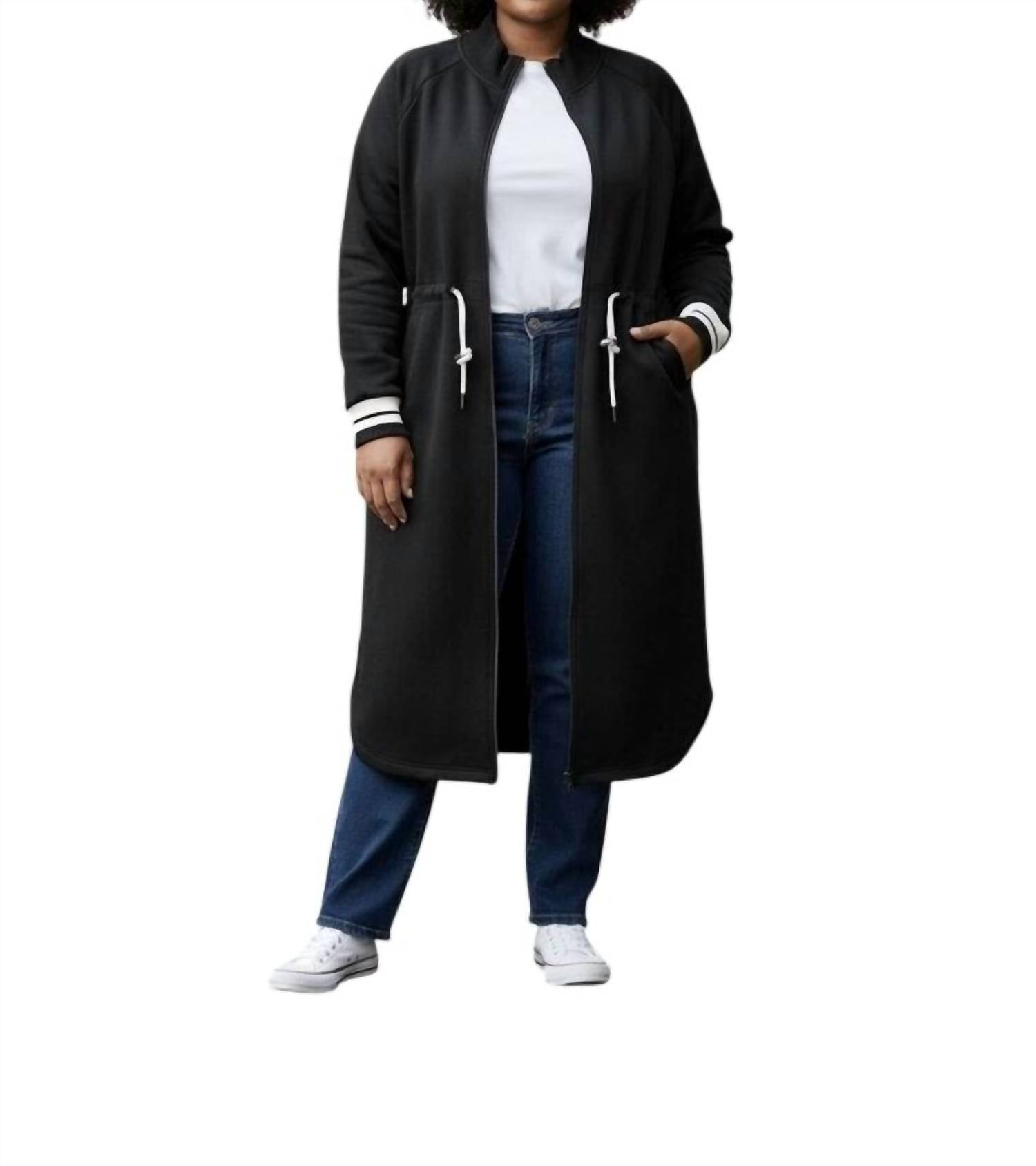 Et Alia Women's Nova Coatigan Cinched Waist Trench Coat in black - women's jacket