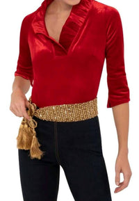 Gretchen Scott - Stand Up Ruffle Neck Velvet Top