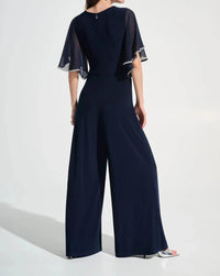 Joseph Ribkoff - Rhinestone Chiffon Sleeves Wide Leg Jumpsuit