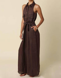 Olivaceous - Eve Utility Belted Linen Jumpsuit