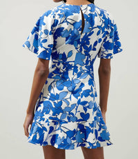 SUGARLIPS Kohl Flouncy Mini Dress in blue floral - women's dress - detail view
