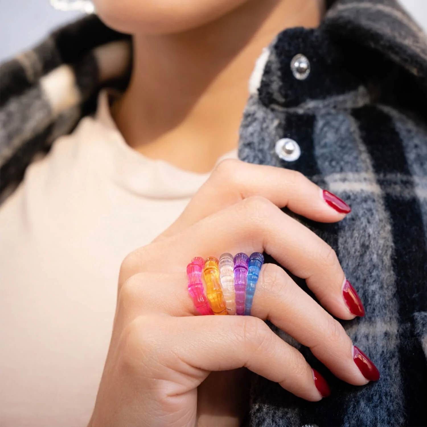 Gold & Honey - Women's Bamboo Lucite Rings - Set Of 5