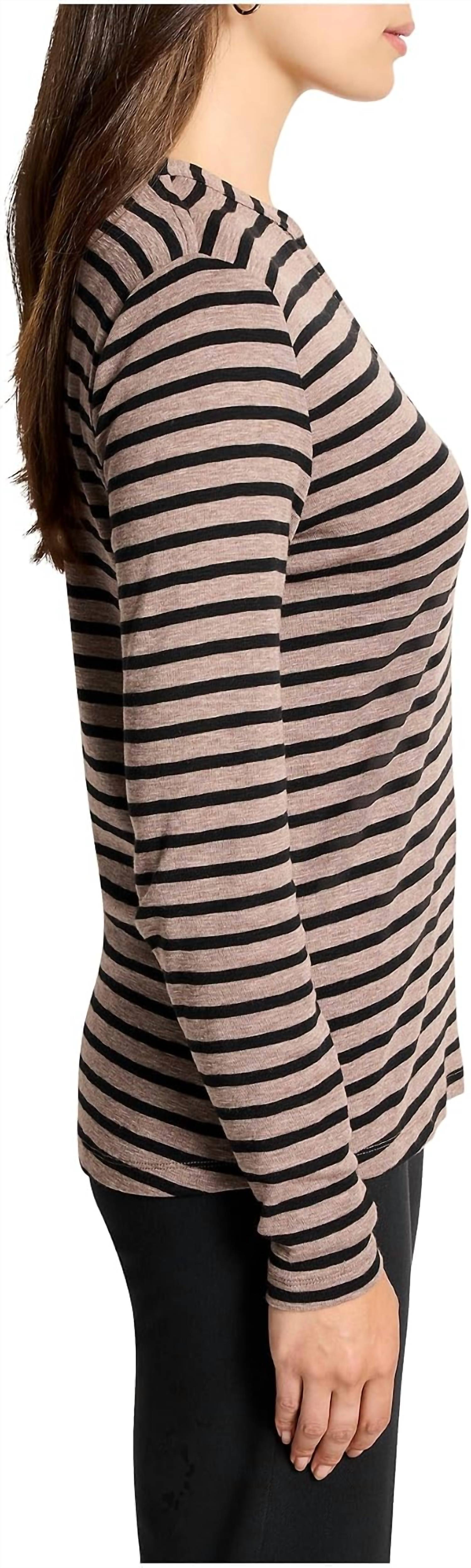 Nic + Zoe - Women's Striped Long Sleeve Henley Tee