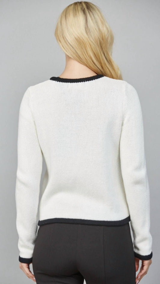 Fate - Contrast Piping Detail Front Tie Closure Cardigan