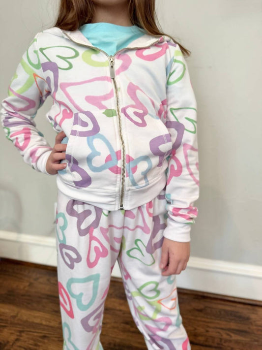 T2Love - Girl's Pastel Hearts Zip-up Hoodie
