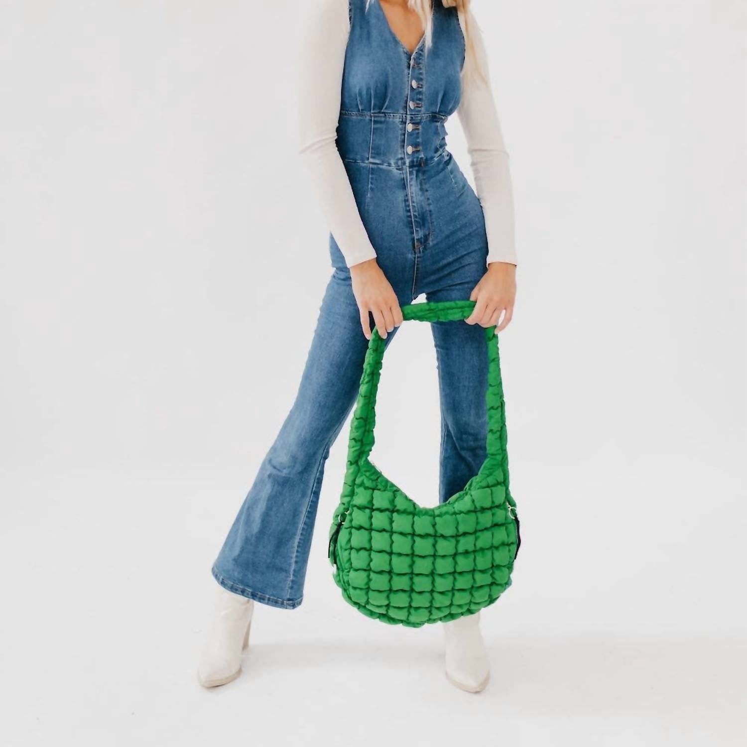 Pretty Simple Carmen Quilted Hobo Tote Bag in emerald - women's bag - view 4