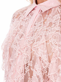 Surelymine - Lace Ruffle Button-up Sheer Blouse