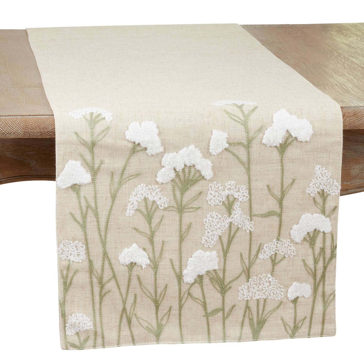 Saro Lifestyle - Embroidered Flowers Runner 16"x70"