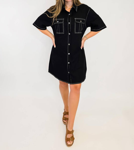 Ee:Some - Button Down Contrast Stitching Short Dress