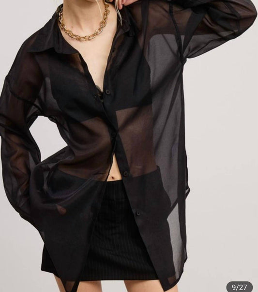 Mable - Dress To Impress Sheer Button Down Top