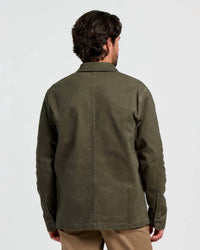 FREE FLY Folly Twill Chore Coat in dark forest - men's jacket - detail view