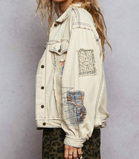 POL Patch And Net Work Jacket in oatmeal - women's jacket - alternate view