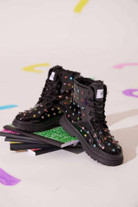 Lola + The Boys Girls Rainbow Crystal Boots in black - kids' boots - detail view
